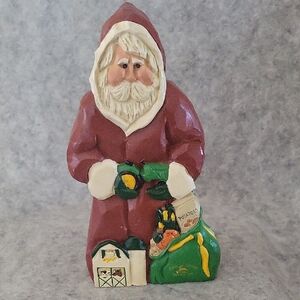 Festive Santa Claus Figurine in Burgundy and Green, John Deere